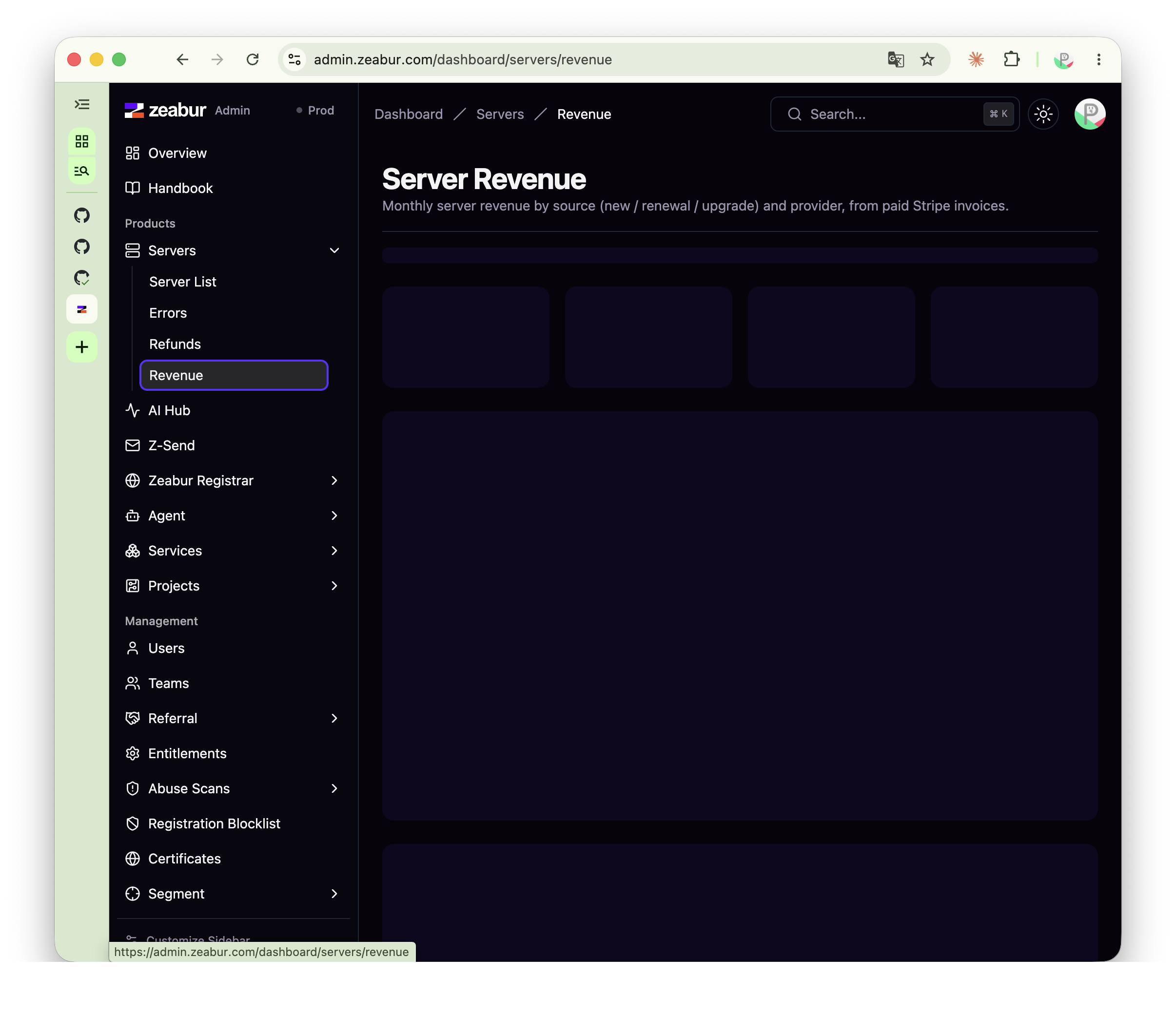 Admin server revenue